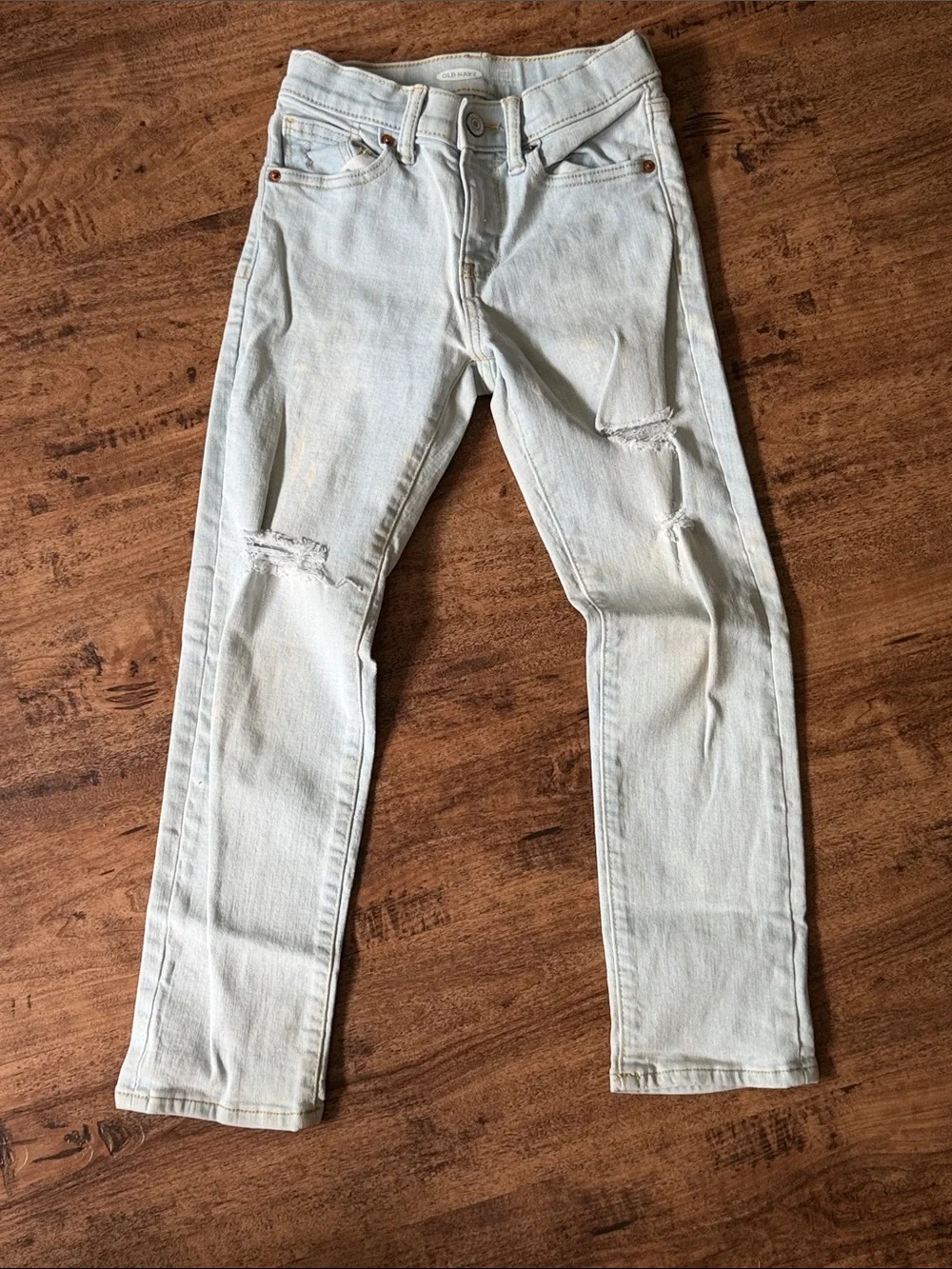 Light Wash Distressed Jeans - Light Blue boys slim size 7